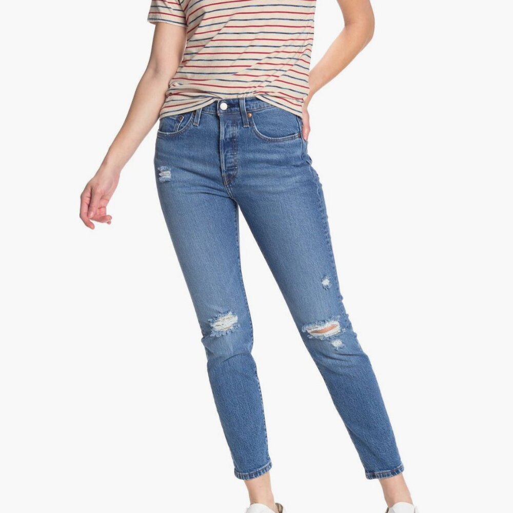 Levi's Medium Blue Distressed High-Rise Slim Jeans